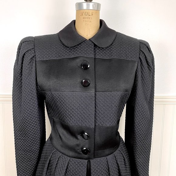 40s-50s style vintage quilted black button front dress - size M - Picture 6 of 10